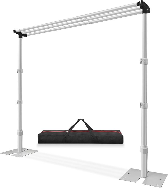 Photo 1 of Jiang&Rong 10x10Ft Three Crossbar Backdrop Stand - Heavy Duty Adjustable Metal Frame with Drape Kit, Photographic Studio Backdrop Stand for Wedding, Birthday Party, Banquet Decorations, Events
