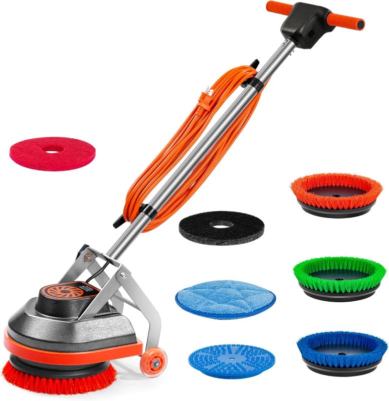 Photo 1 of Commercial Floor Scrubber Machine, 13" Heavy Duty Orbital Floor Cleaner Buffer and Polisher- Deep Cleaning Hard Floors and Carpets with Ease, 3 Brushes & 3 Cleaning Pads, Orb-6
