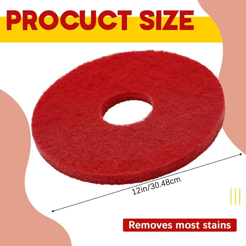 Photo 1 of 2 Pcs 12" Red Scrubbing Pads Commercial Cleaning Orbiter Pads-Maintenance Non Woven for Floor Buffer Machine ( One red & One black )