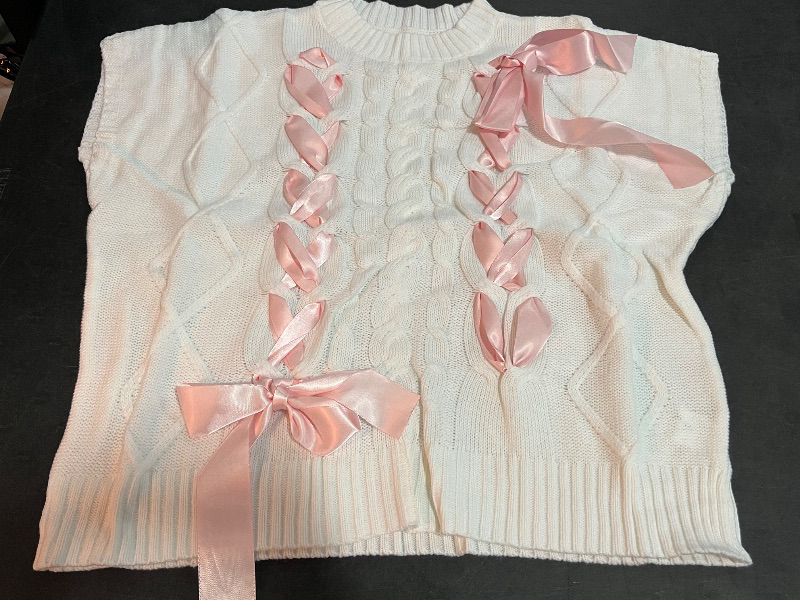 Photo 1 of (XL) Womens Clearlove Lace Up Ribbon Sweater Vest Cap Sleeve Knit Tank Top Bow Twist Crochet casual Blouse
