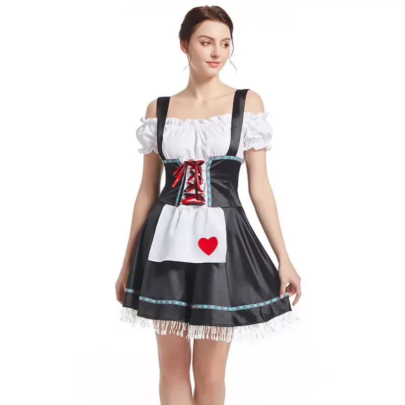 Photo 1 of (XL) Women's Bavarian Festival Traditional German Oktoberfest Dresses With Heart Shaped Fringe Hem