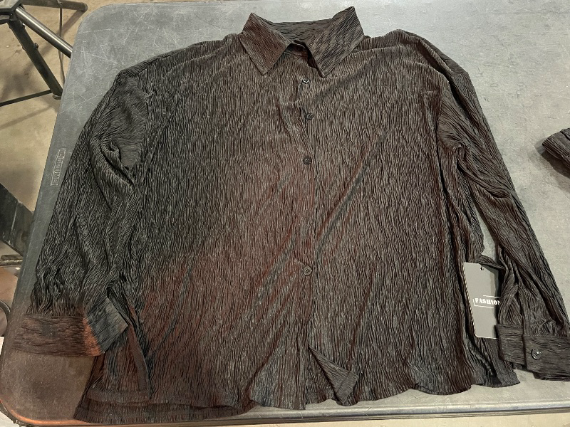 Photo 1 of (XL) Womens Silk Lounge 2 Piece Set Button Down Top with Pattern - Black
