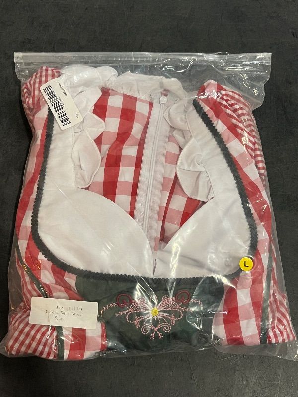 View 3 of (L) Clearlove Womens Dirndl Sleeve Square Neck Gingham Panel Dress Embroidered Hem Aprom Two Piece Set

