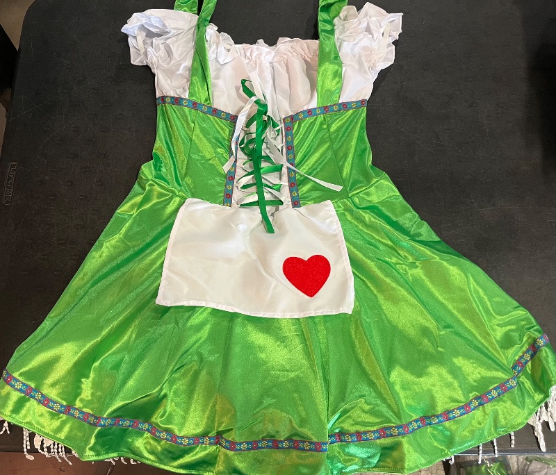 Photo 1 of (S) Women's Heart Pattern Fake 3-Piece Front Tie Front Strapless Blouse Cosplay Costume Set Green