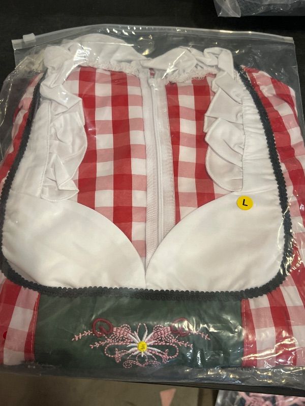 Photo 1 of (L) Clearlove Womens Dirndl Sleeve Square Neck Gingham Panel Dress Embroidered Hem Aprom Two Piece Set