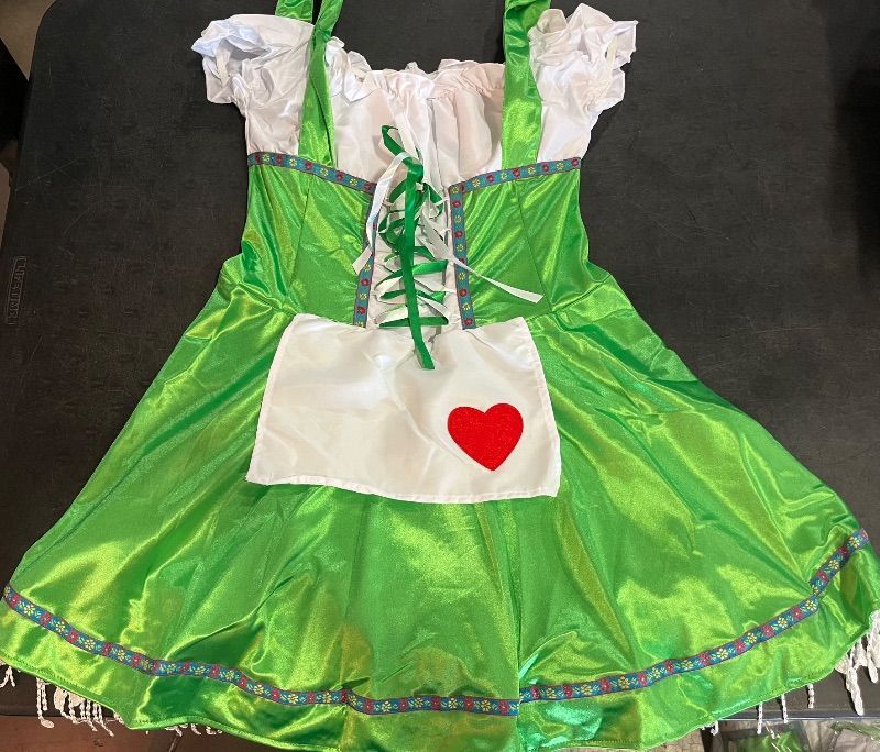 Photo 1 of (S) Women's Heart Pattern Fake 3-Piece Front Tie Front Strapless Blouse Cosplay Costume Set Green
