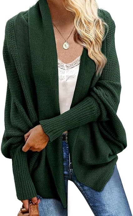 View 1 of (L) Imily Bela Women's Kimono Batwing Cable Knitted Slouchy Oversized Wrap Cardigan Sweater