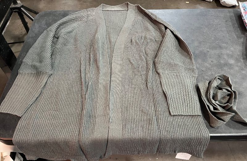 Photo 1 of (L) KIRUNDO Cardigan Sweaters for Women 2024 Fall Open Front Long Sleeve Loose Lightweight Knit Sweater Coat Without Pockets - Dark Grey
