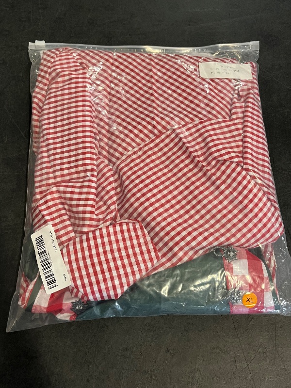 Photo 1 of (XL) Clearlove Womens Dirndl Sleeve Square Neck Gingham Panel Dress Embroidered Hem Aprom Two Piece Set
