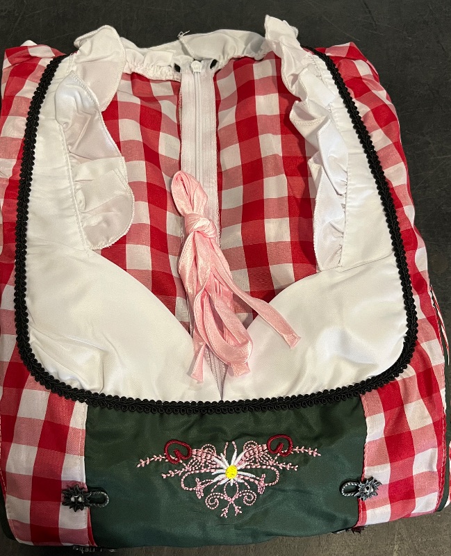 Photo 1 of (XL) Clearlove Womens Dirndl Sleeve Square Neck Gingham Panel Dress Embroidered Hem Aprom Two Piece Set
