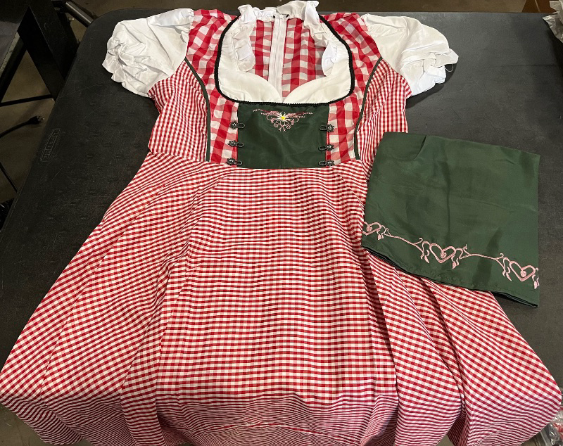 Photo 1 of (XL) Clearlove Womens Dirndl Sleeve Square Neck Gingham Panel Dress Embroidered Hem Aprom Two Piece Set
