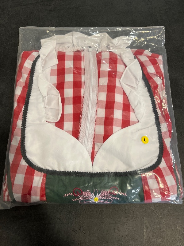 View 4 of (L) Clearlove Womens Dirndl Sleeve Square Neck Gingham Panel Dress Embroidered Hem Aprom Two Piece Set
