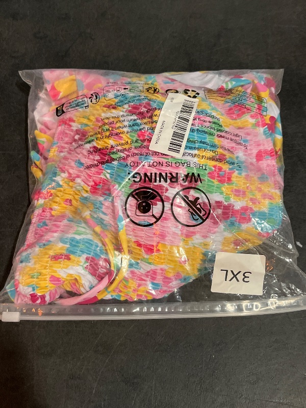 Photo 1 of (3XL) Womens Nallu Bikini Floral with Ruffled Straps Bikini Set - Floral/Pink