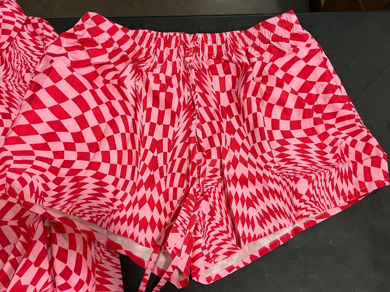 Photo 1 of (XL) Women's 2 Piece sets Button Down Shirt Long Sleeve Short Drawstring Outfits Pink Print-Target
