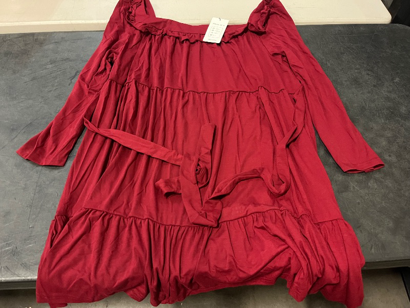Photo 1 of (4XL) Women's Square Neck Long - Sleeve Dress with Ruffle Trim & Tie Detail, Flowy Midi Dress for Casual & Semi - Formal Wine Red- Target