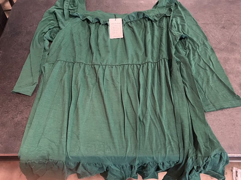 Photo 1 of 4XL - Women's Square Neck Long - Sleeve Dress with Ruffle Trim & Tie Detail, Flowy Midi Dress for Casual & Semi - Formal Dark Green 4XL