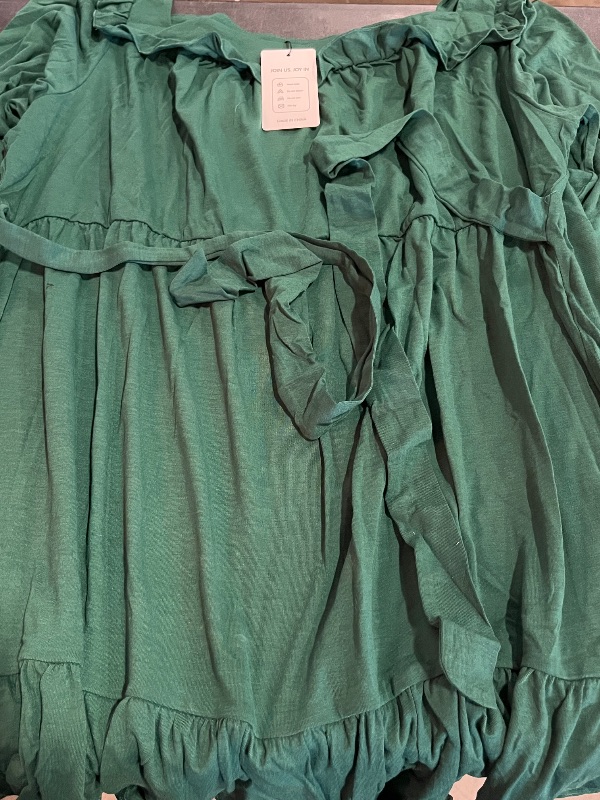 Photo 1 of 4XL - Women's Square Neck Long - Sleeve Dress with Ruffle Trim & Tie Detail, Flowy Midi Dress for Casual & Semi - Formal Dark Green 4XL