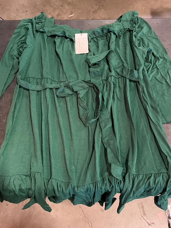 Photo 1 of 4XL - Women's Square Neck Long - Sleeve Dress with Ruffle Trim & Tie Detail, Flowy Midi Dress for Casual & Semi - Formal Dark Green 4XL