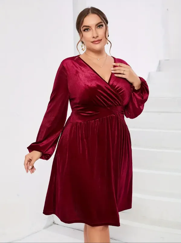 Photo 1 of (5XL) Velvet Red Wine Dress with Slit in Bottom