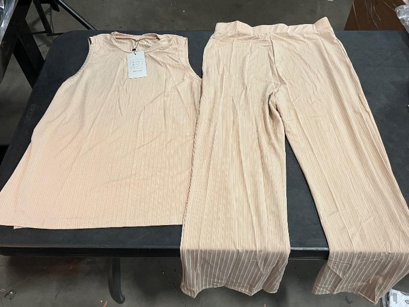 Photo 1 of (L) Two Pieces Outfits Sleeveless Top Knit Sets Trendy Lounge Long Pajamas Set
