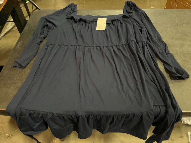 Photo 1 of (4XL) Women's Square Neck Long - Sleeve Dress with Ruffle Trim & Tie Detail, Flowy Midi Dress for Casual & Semi - Formal Navy Blue- Target 
