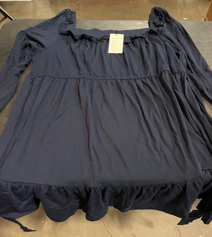 Photo 1 of (4XL) Women's Square Neck Long - Sleeve Dress with Ruffle Trim & Tie Detail, Flowy Midi Dress for Casual & Semi - Formal Navy Blue- Target 
