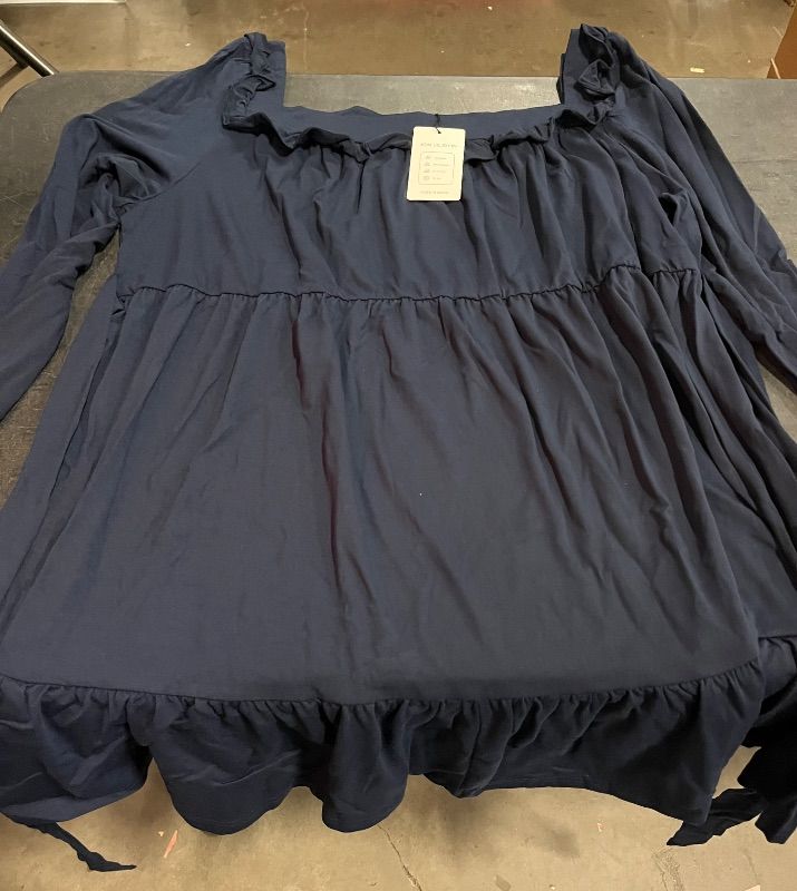 Photo 1 of (4XL) Women's Square Neck Long - Sleeve Dress with Ruffle Trim & Tie Detail, Flowy Midi Dress for Casual & Semi - Formal Navy Blue- Target
