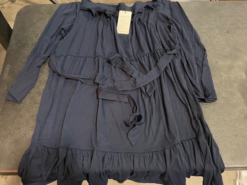 Photo 1 of (4XL) Women's Square Neck Long - Sleeve Dress with Ruffle Trim & Tie Detail, Flowy Midi Dress for Casual & Semi - Formal Navy Blue- Target
