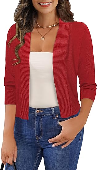 Photo 1 of (L) Women's 3/4 Sleeve Cropped Cardigan Sweaters Open Front Bolero Short Shrugs
