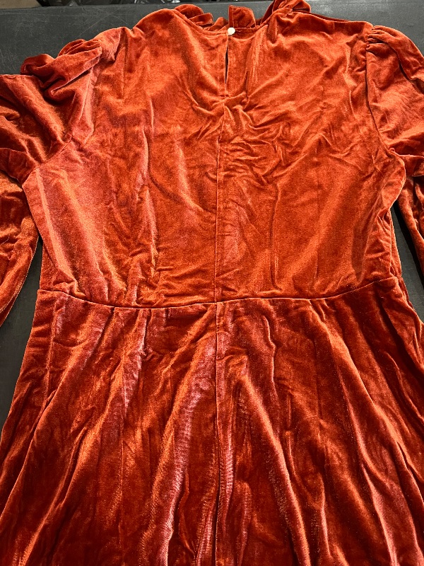 Photo 1 of (XL) Velvet Orange Ruffle Neck Dress 