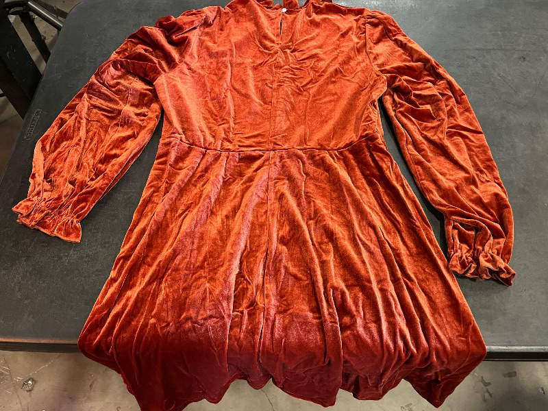 Photo 1 of (XL) Velvet Orange Ruffle Neck Dress 