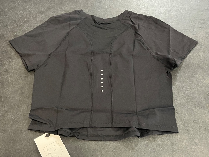 Photo 1 of (L) Workout Crop Tops for Women Yoga Short Sleeve Mild Support Slim Fit Cropped Athletic Shirts Gym Tee
