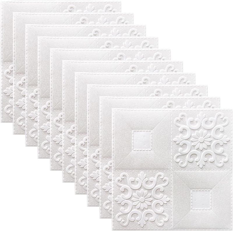 Photo 1 of 10Pcs 3D Wall Sticker Soft Foam Panels Home Decor Self-Adhesive Tile Stone Brick Pattern Wallpaper for Kitchen Bedroom Living Room(White)
