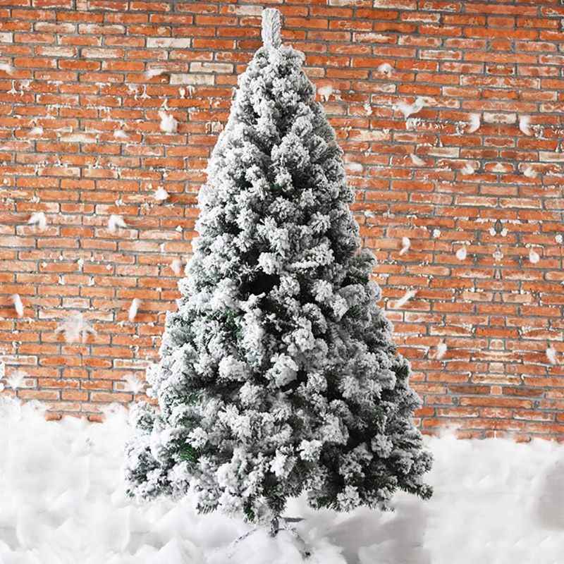 Photo 1 of 6Ft Snow Flocked Artificial Christmas Tree with Metal Stand,Deluxe Xmas Tree Decoration Unit Easy Assembly Holiday Decor,Green,6ft