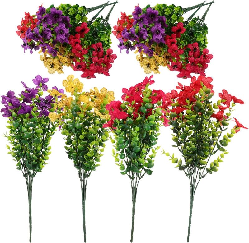 Photo 1 of 12Pcs Artificial Violet Flower Stems Simulated Eucalyptus Plants Faux Floral Arrangement for Indoor Festival Home Décor with Mixed Red, Pink, Yellow, and Deep Purple Colors
