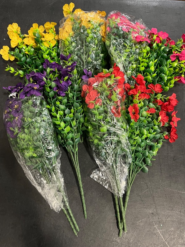 Photo 1 of 12Pcs Artificial Violet Flower Stems Simulated Eucalyptus Plants Faux Floral Arrangement for Indoor Festival Home Décor with Mixed Red, Pink, Yellow, and Deep Purple Colors
