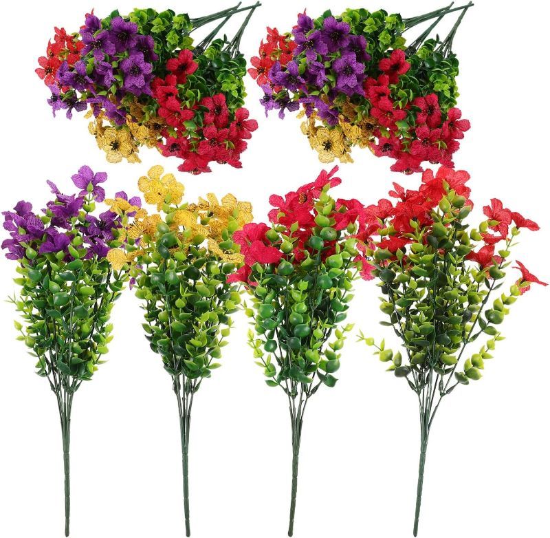 Photo 1 of 12Pcs Artificial Violet Flower Stems Simulated Eucalyptus Plants Faux Floral Arrangement for Indoor Festival Home Décor with Mixed Red, Pink, Yellow, and Deep Purple Colors
