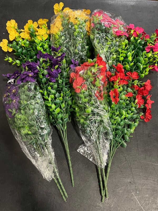 Photo 1 of 12Pcs Artificial Violet Flower Stems Simulated Eucalyptus Plants Faux Floral Arrangement for Indoor Festival Home Décor with Mixed Red, Pink, Yellow, and Deep Purple Colors
