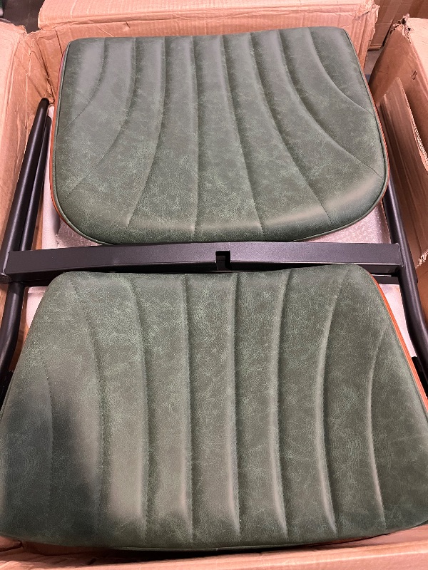 Photo 1 of Dining Chairs Set of 2, Dining Room and Kitchen Chairs, Mid Century Modern Accent Chair, Upholstered PU Leather Chairs for Vanity with Walnut Bentwood and Metal Legs, Green
