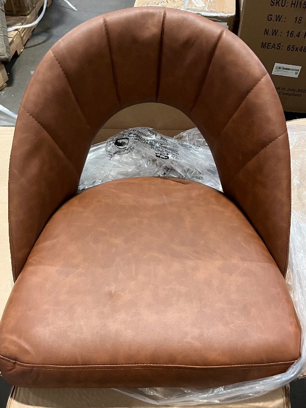 Photo 1 of Bar Stools Set of 2, 24” Swivel Counter Height Barstool with PU Leather Upholstered Seat, Hollow Curved Back, Solid Wood Legs & Metal Footrest, Kitchen Island Chairs for Dining Room, Camel