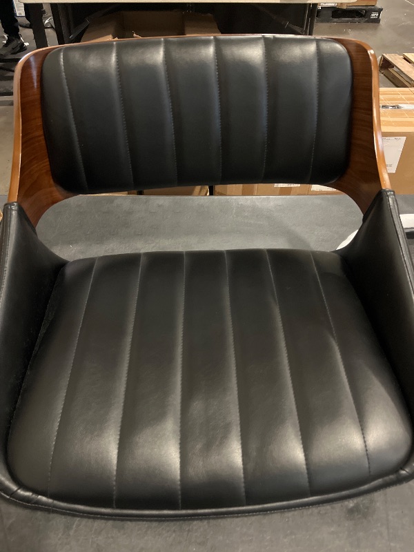 Photo 1 of Bar Stools Set of 1, 26" Swivel Counter Height Barstools with Walnut Bentwood Back and Legs, Mid-Century Modern Faux Leather Upholstered Bar Chairs for Kitchen Island, Café, Dining Room, Black