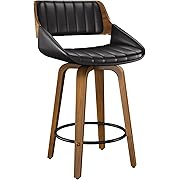 Photo 1 of Bar Stools Set of 1, 26" Swivel Counter Height Barstools with Walnut Bentwood Back and Legs, Mid-Century Modern Faux Leather Upholstered Bar Chairs for Kitchen Island, Café, Dining Room, Black