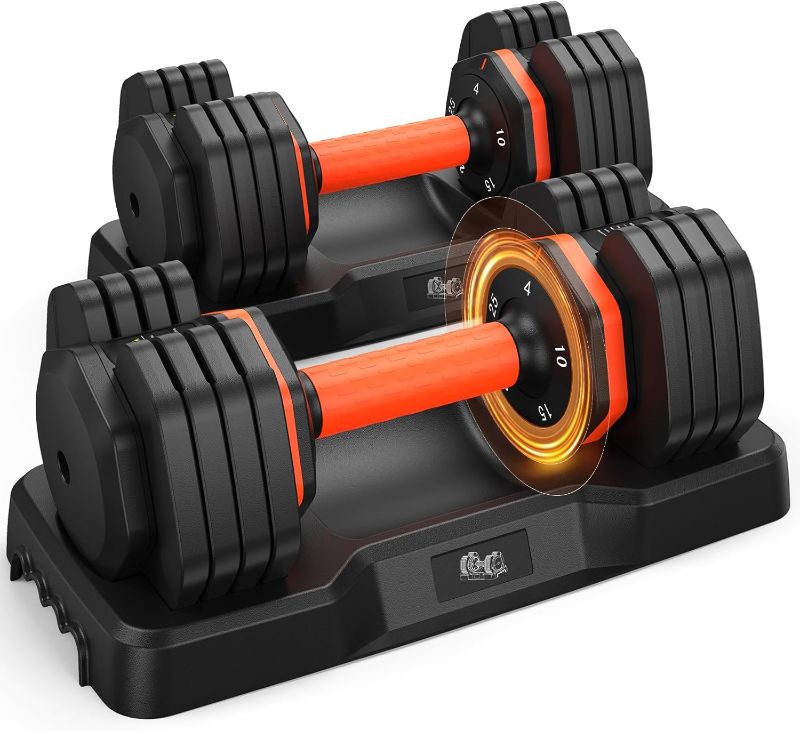 Photo 1 of 2026 Updated Adjustable Dumbbell Set of 2, 110lbs/50lbs Weights Dumbbell Set with Storage Box, 25lbs/55lbs Adjustable Weights with Anti-slip Silicone Grip, Weight Set For Home Gym Suit both Men and Women