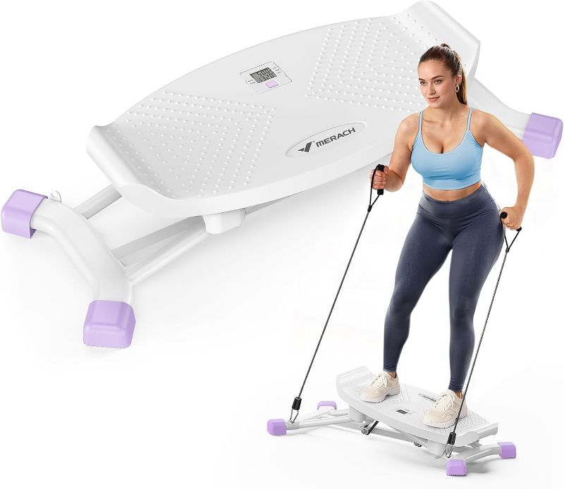 Photo 1 of *PINK* MERACH Balance Board for Adults, Rocking Stepper with Resistance Bands, Portable Wobble Board Featuring LCD Monitor, 300 lbs Capacity Ski Twister Trainer for Full Body Workout at Home Gym, Pink
