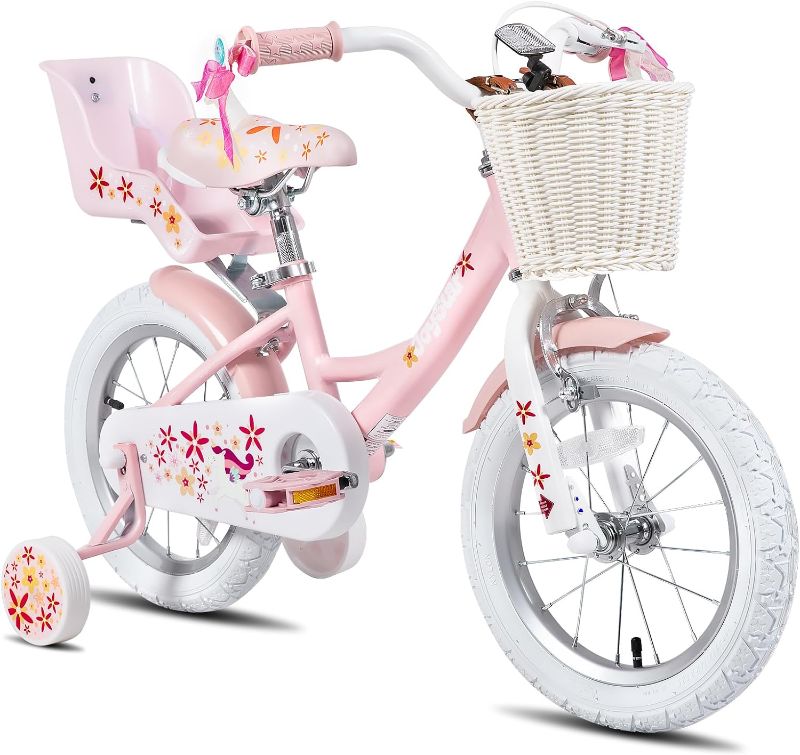Photo 1 of JOYSTAR Unicorn 14 Inch Kids Bike for 3 4 5 Years Girls with Doll Bike Seat Children Princess Bike with Training Wheels Basket Streamer Toddler Girl Bikes Pink
