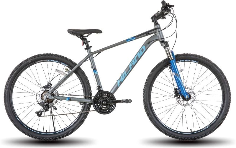 Photo 1 of HILAND 27.5 inch Mountain Bike 21 Speeds, Lock-Out Suspension Fork, Aluminum Frame Hydraulic Disc-Brake for Men Women Mens MTB Bicycle Adlut Bike, BLACK and Blue