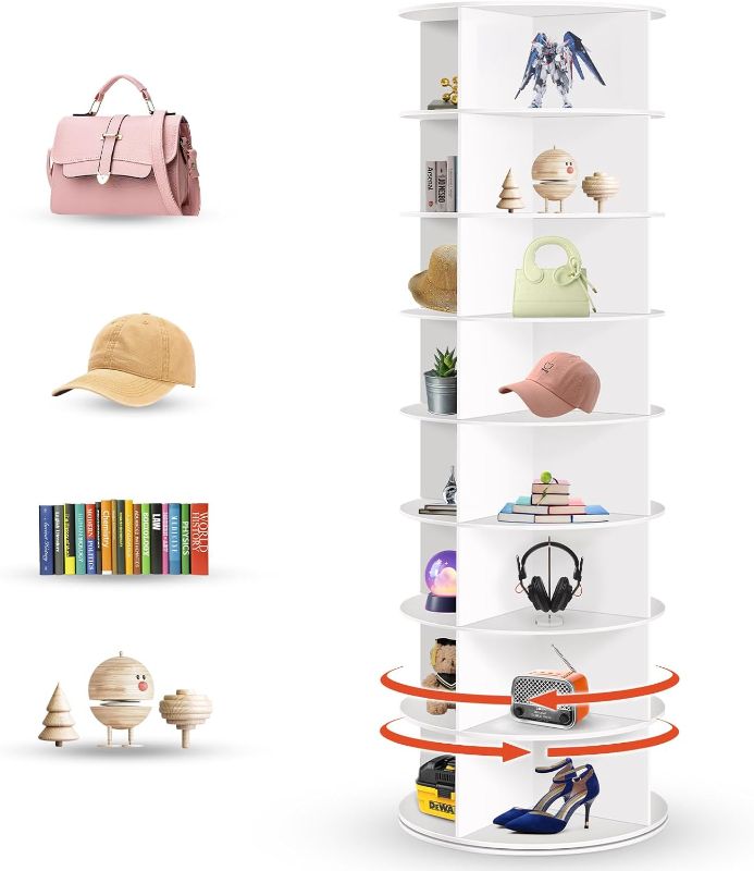 Photo 1 of 8 Tier Rotating Shoe Rack Tower, Spinning Shoe Organizer Rotating Shelf, Space-Saving 360° Revolving Shoe Rack Storage Round Carousel for Entryway, Closet & Bedroom
