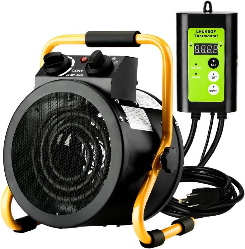 Photo 1 of Greenhouse Heater with Digital Thermostat, Grow Tent Heaters, Overheat Protection, Fast Heating for Green House, Flower Room, Yellow-Black