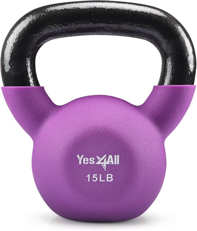 Photo 1 of Kettlebell,15 LB Neoprene Coated Cast Iron Kettlebells, Wide Grip Handle & Flat Bottom for Swings, Squats, Deadlifts, Push Ups & Full Body Training at Home Gym - Single & Set