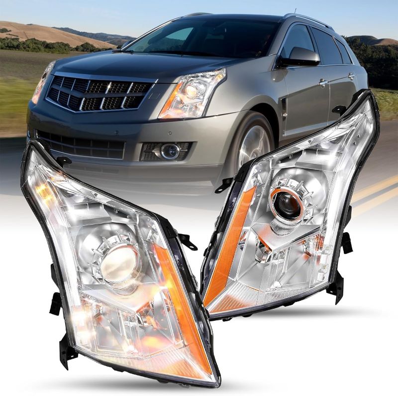Photo 1 of JSBOYAT Halogen Headlight Assembly for 2010-2016 Cadillac SRX 2010 2011 2012 2013 2014 2015 2016 Factory OE Style Projector Headlamp Pair Set Replacement NOT Fit HID Model